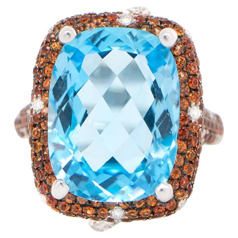 10cts Swiss Topaz Ring And Diamond 18K Solid Yellow Gold For Sale At