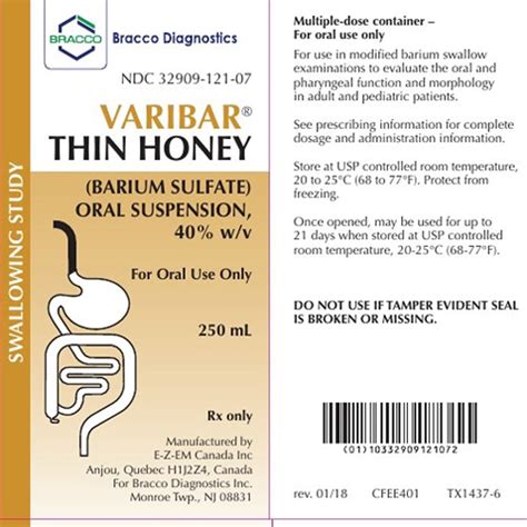 Varibar Thin Honey Barium Sulfate Oral Suspension 40 Wv 250 Ml 12c