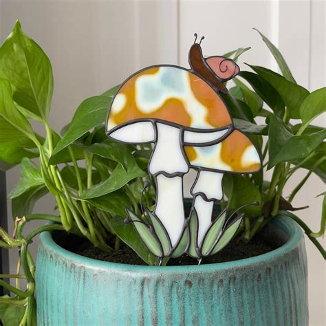 Stained Glass Mushroom Stained Glass Plant Stick Mushroom Etsy