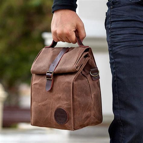 Insulated Waxed Canvas Lunch Bag For Men And Women With Genuine Leather Handle Buy Lunch Bag