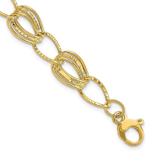 K Yellow Gold Polished And Textured Hollow W In Ext Bracelet