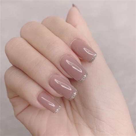 Pcs Middle Length Ballerina Nude Pink Color False Nails Design With Heart Pattern Diy