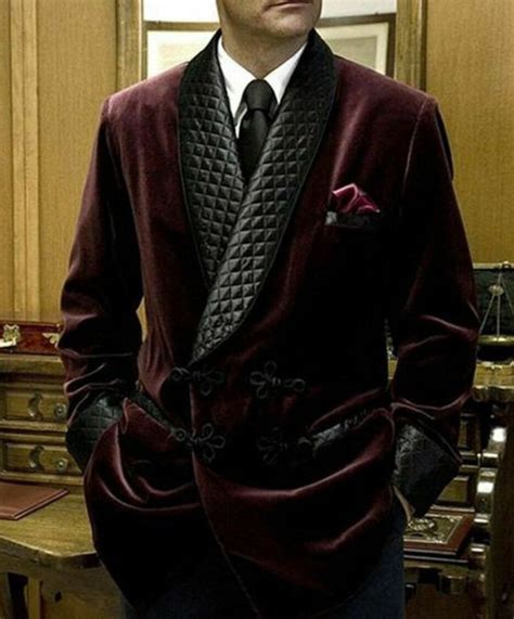 Mens Quilted Smoking Jacket Burgundy Velvet Smoking Robe Etsy