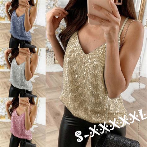 Buy Winderfue Womens Glitter Strappy Tank Tops Ladies Sexy Sparkle Cami