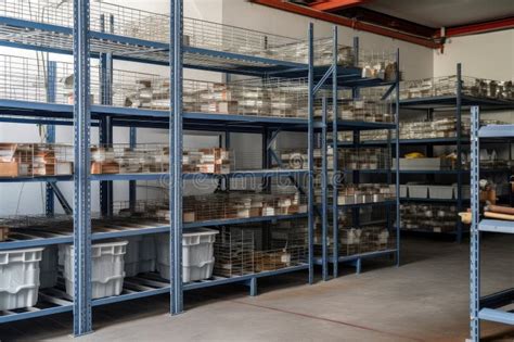 Industrial Shelving Units In A Factory Or Warehouse Interior With