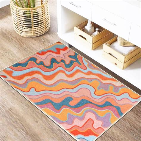 Abstract Pink Wavy Bathroom Rug 18x30in Non-Slip Bath Rugs Modern ...