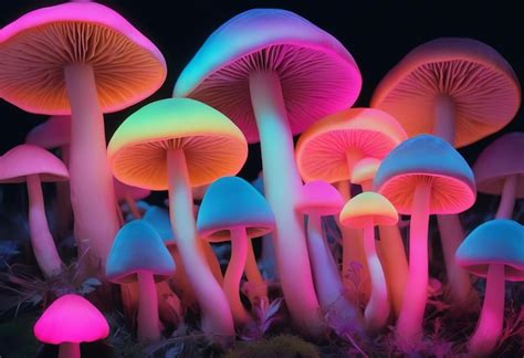 Colorful Psychedelic Fluorescent Neon Magic Mushrooms Premium Ai