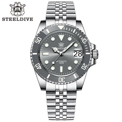 Sd New In Gray Dial Stainless Steel Nh Watch Steeldive Mm