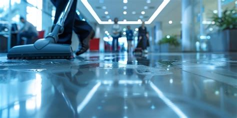 A modern shopping mall cleaning service is efficiently carried out ...