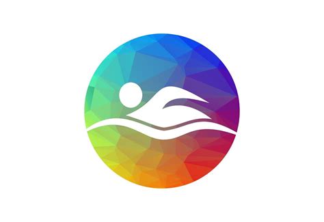 Low Poly And Creative Swimming Logo Design Vector Illustration