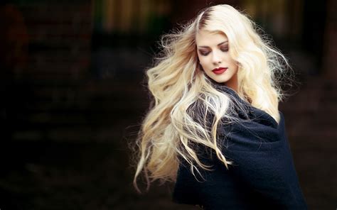 Women Model Blonde Long Hair Red Lipstick X Wallpaper