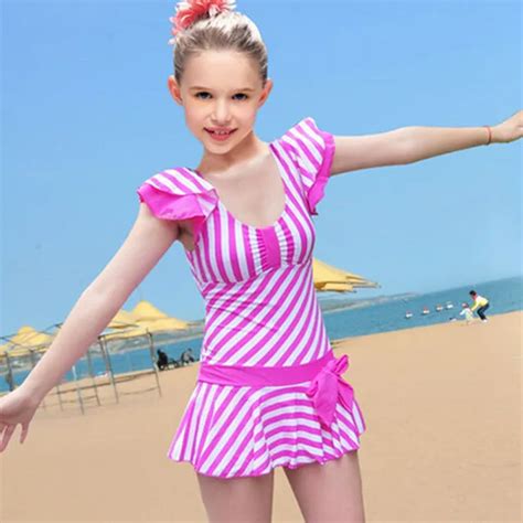 10 18Years European Style Lovely Young Girls Swimwear with Striped 2016 ...