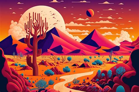 Premium Photo Flat Representation Of A Vibrant Desert Landscape