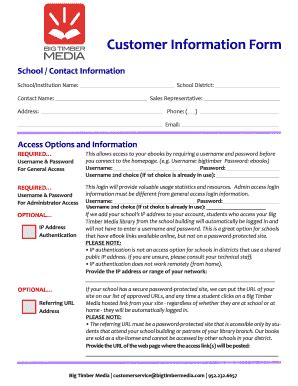 Fillable Online Customer Information Form School Contact Information