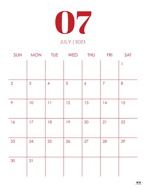 July 2023 Calendars - 50 FREE Printables - PrintaBulk