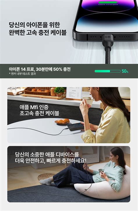 워니버스 ONEIVERSE 앤커 친환경 FSC인증 30W USB C to 라이트닝 고속충전 케이블