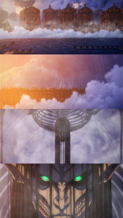 Two Different Views Of An Anime Scene With Clouds And Buildings In The