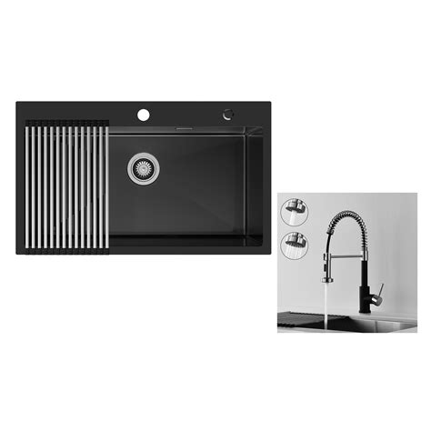 Auralum MAX Évier de Cuisine 1 Bac 75 x 45 cm Évier Inox Noir avec