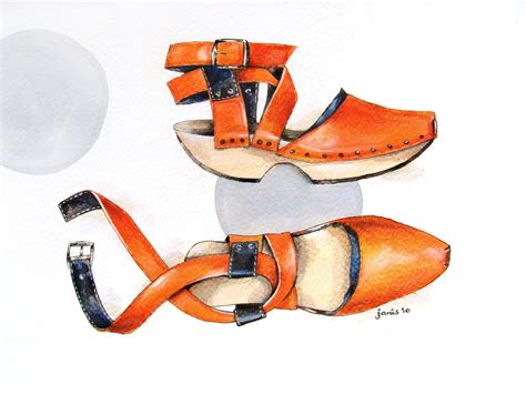 Shoes Illustration Ink Colour Pencils Watercolor Janis Viktoriia