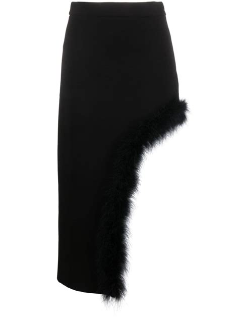 Amen Feather Trim Asymmetric Midi Skirt Black Farfetch