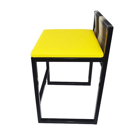 Banqueta Baixa Bali Estilo Industrial Junco Degrade Assento Amarelo