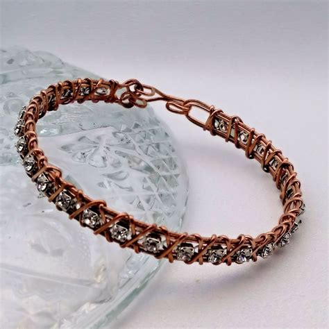 Wire Wrapped Wire Formed Swarovski Crystal And Copper Wire Cuff