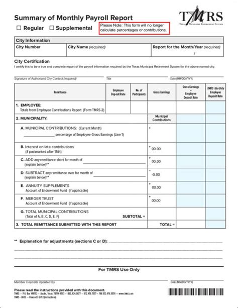 Monthly Payroll Report Template