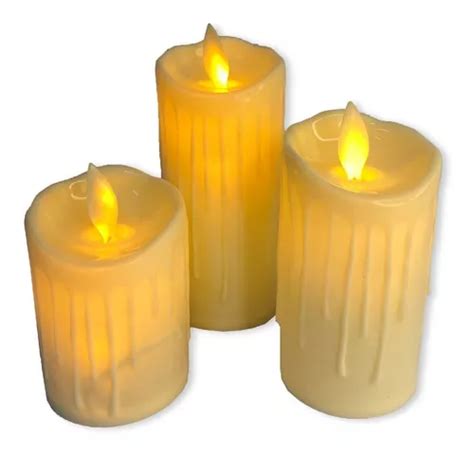 Set X3 Velas Led Calidas Decorativas A Pila Con Movimiento