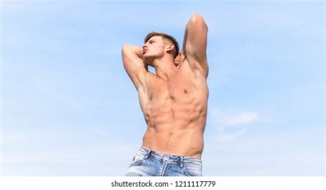 Strong Muscles Emphasize Masculinity Sexuality Man Stock Photo