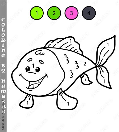 Vector illustration coloring by numbers game of cartoon fish for kids Stock Vector | Adobe Stock