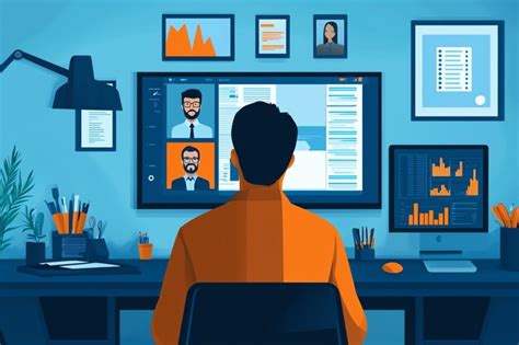 Office Setup with Ergonomic Chair Multiple Screens and Digital Tools ...