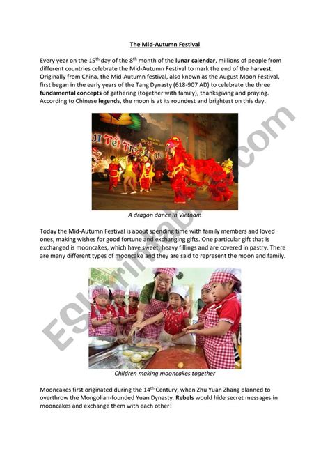 Mid Autumn Festival Reading Comprehension ESL Worksheet By Mrww79