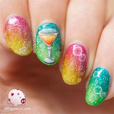 Birthday Cocktail Nail Art Ombre Nails Glitter Festive Nail Art