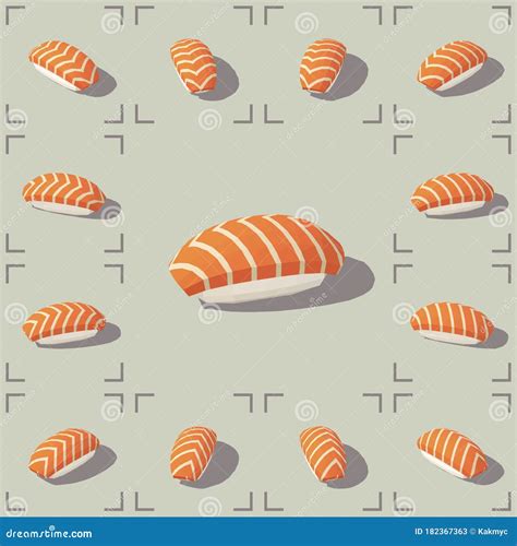 Low Poly Vector Isometric Sushi With Salmon Stock Vector Illustration