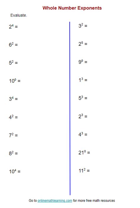 Exponents Worksheet (printable, online, answers, examples) - Worksheets ...