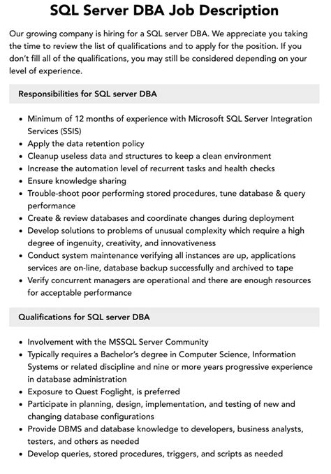 Sql Server Dba Job Description Velvet Jobs