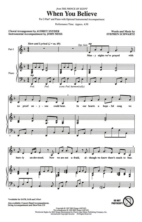 When You Believe From The Prince Of Egypt Arr Audrey Snyder By Stephen Schwartz Sheet Music