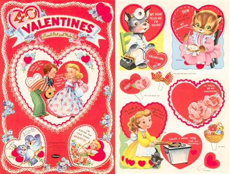 40 Vintage Valentines Card Printable Pdf 1950s Holiday Card Paper Doll