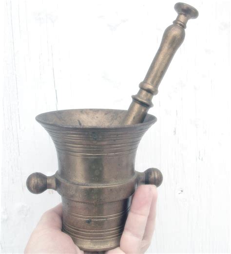 Antique Apothecary Mortar And Pestle Brass Bell Silver Etsy Mortar And Pestle Brass Bells