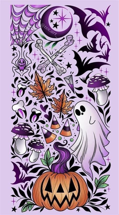 Halloween Wallpaper with Bats, Pumpkins, and More