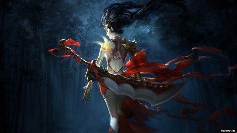 Wallpaper Women Fantasy Art Red Sword Warrior Darkness