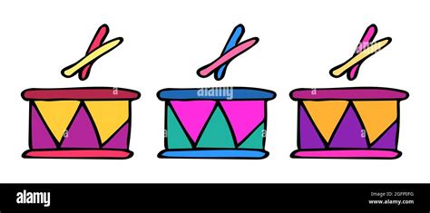 Set of color drums vector illustrations. Hand drawn icon Stock Vector ...