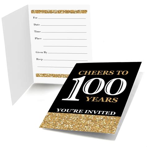 Adult 100th Birthday Gold Birthday Party Fill In Invitations