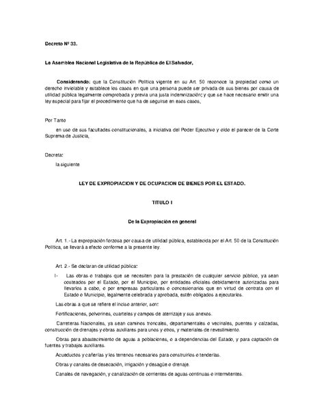 Ley De Expropiacion Y De Ocupacion De Bienes Por El Estado Decreto N