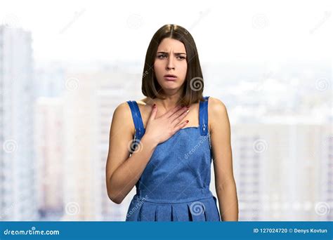 Beautiful Brunette Woman Suffering From Cough Stock Photo Image Of Background Hand 127024720