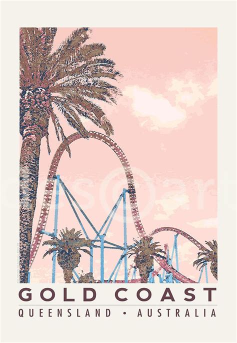 Gold Coast Poster Roller Coaster Travel Poster Design Gold Coast