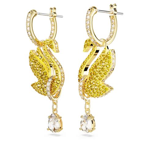 Swarovski Iconic Swan Drop Earrings Swan Yellow Gold Tone Plated