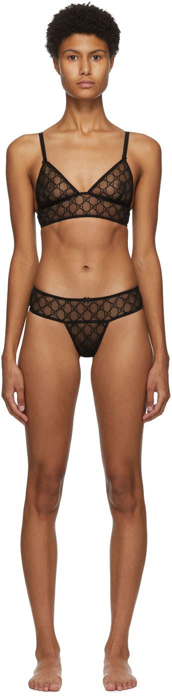 Gucci Black Tulle Gg Lingerie Set Ssense