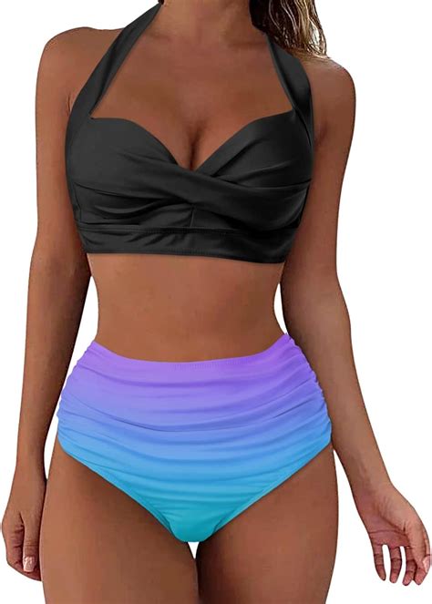 Damen Bikini Mit Hoher Taille Sexy Push Up Zweiteilige Badeanz Ge