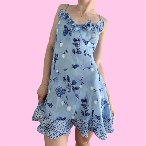 Y K Blue Floral Rose Lingerie Mini Slip Dress Size XL Etsy
